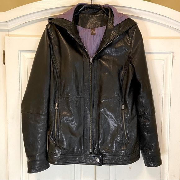 Danier Black Leather Jacket with Hood - Picture 2 of 10